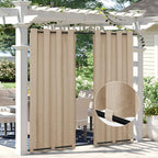Easy-Going Linen Look Outdoor Curtains Waterproof Windproof Porch Curtains, Soft Thicken Outdoor Privacy Curtains for Patio, Gazebo, Grommet Top and Tab Bottom Drape, 1 Panel, 54x96 inch, Beige