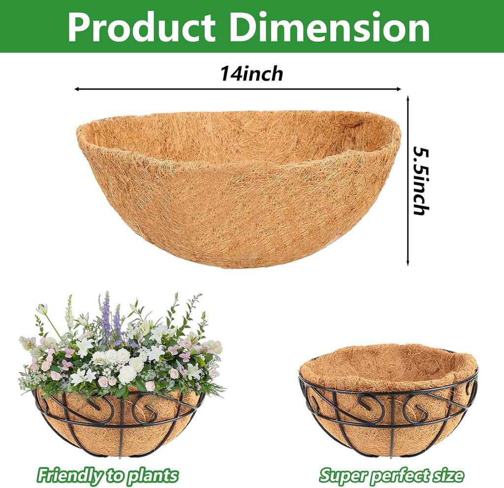 Coco Liners for Planters, 5 Pack 14 Inch Round Hanging Basket Liners, 100% Natural Coconut Fiber Replacement Liners for Hanging Baskets Planters Flowers