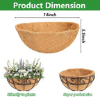 Coco Liners for Planters, 5 Pack 14 Inch Round Hanging Basket Liners, 100% Natural Coconut Fiber Replacement Liners for Hanging Baskets Planters Flowers