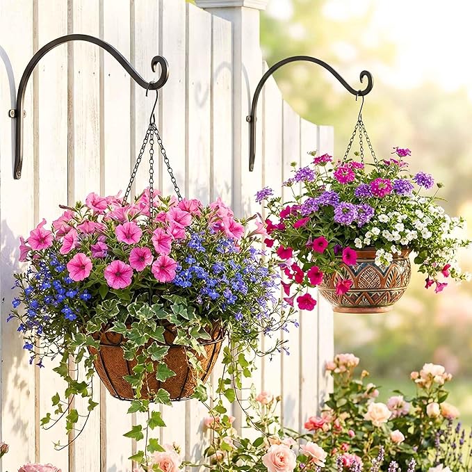 Qiang Ni Outdoor Bird Feeder Hanger Hooks: 12-Inch 50Lbs Wall Hanging Plant Bracket Indoor - 2 Pieces Plant Hooks for Hanging Flower Baskets