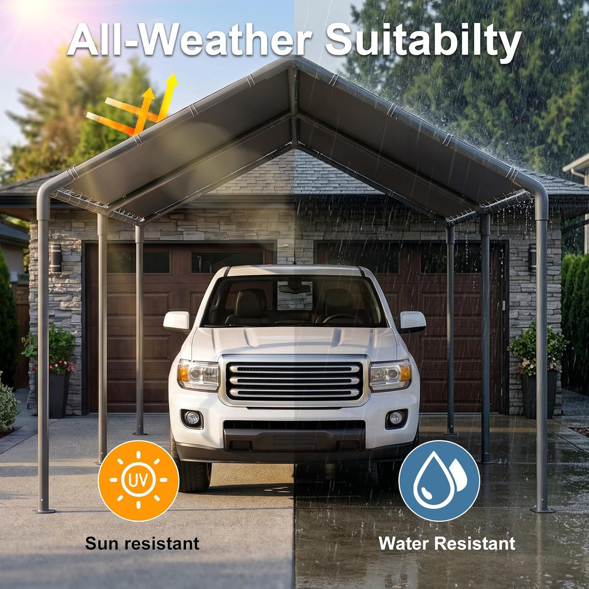 carport, heavy duty galavanized carport canopy, party car showing dimensions