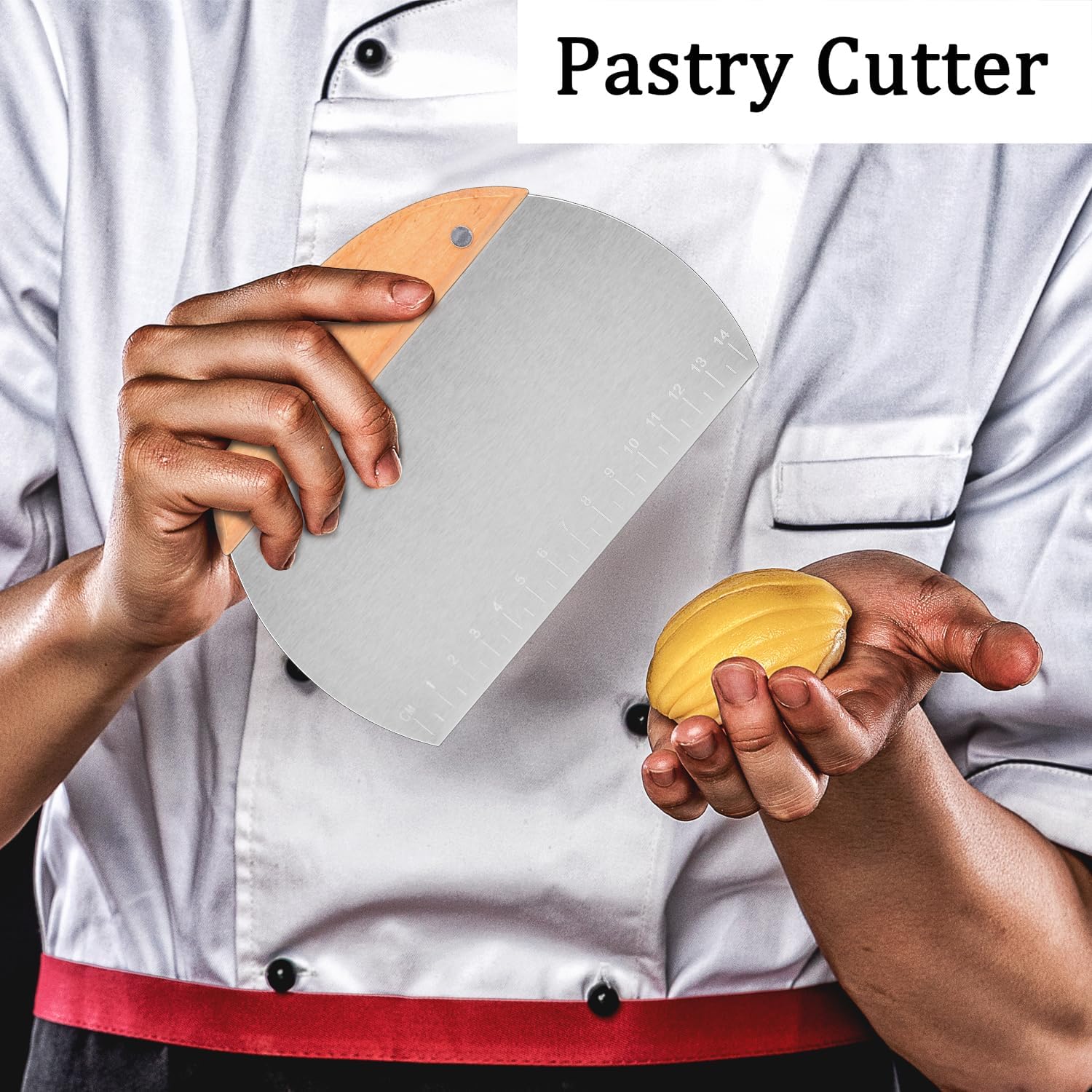 Stainless Steel Grill Scraper with Wood Handle, Dough Scraper, Cake & Pizza Cutter, Multi-Purpose Scraper Tool for Kitchen