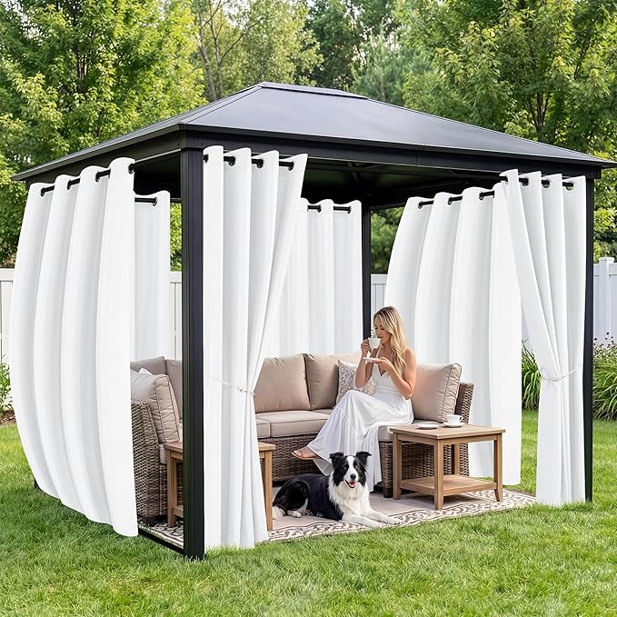 Outdoor Curtains for Patio Waterproof 6 Panels - Windproof, Privacy, Weatherproof Outside Drapes for Gazebo Pergola Porch, Grommet Top and Tab Bottom, 54x120 Inch, White