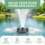 F3 Floating Pond Fountain Aerator, 1HP 750W 110V Stainless Steel Pump with 4 RGB Lights & 100FT Power Cord, Black Octagon Aerating Fountain for Ponds, Lakes, Pools and Fish Farms (Four Lights)