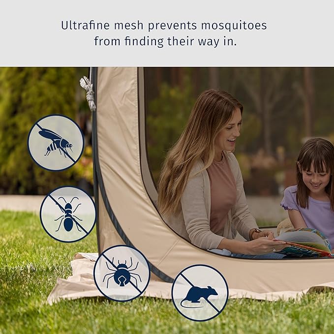 East Oak Screen House Tent Pop-Up, Portable Screen Room Canopy Instant Screen Tent 12 x 12 FT with Carry Bag for Patio, Backyard, Deck & Outdoor Activities, Beige