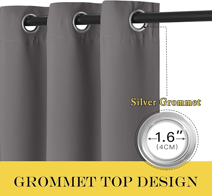 NICETOWN Grey Blackout Doorway Curtain 80 inch Length, Grommet Room Darkening Thermal Insulated Soundproof Window Treatments for Bedroom/Closet, W52 x L80, 1 Panel