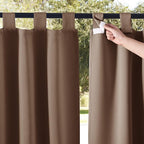 NICETOWN 2 Pieces Outdoor Curtainss for Patio Waterproof Sticky Tab Top, 84 x L108 Extra Wide and Long Blackout Door Blinds Safe Public Dividers Thermal Insulated for Pavilion/Pergola, Tan