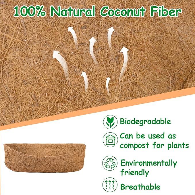 3 Pack Coco Liners for Window Planter Box - 24in 100% Natural Coconut Coir Fiber Liner Replacement for Deck Flower Box, Garden Railing Fence Trough, Wall Planter Basket, Vegetables Pot