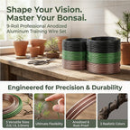 Zhanmai 9 Rolls Anodized Aluminum Bonsai Training Wires 3 Sizes (1.0, 1.5, 2.0 mm) Total 147 Feet Black Plant Training Wire for Fine Trunk Branch Control(Black, Brown, Green)