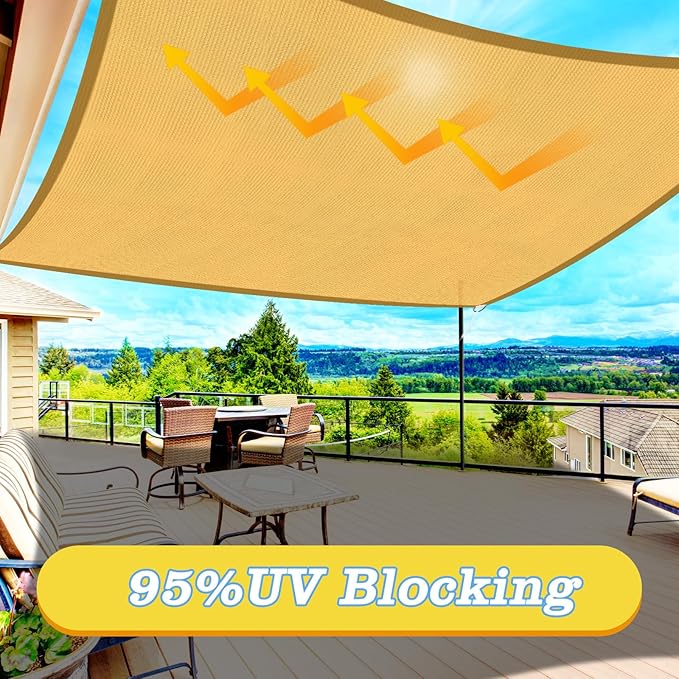 HappyTrends Sun Shade Sail,Heavy Duty UV Protection Beach Shade Canopy Wind sail,Tear and Rust Resistant Patio sail Shade for Yard Deck Lawn Garden Rectangle Sunshade(12'x 16',Sand)