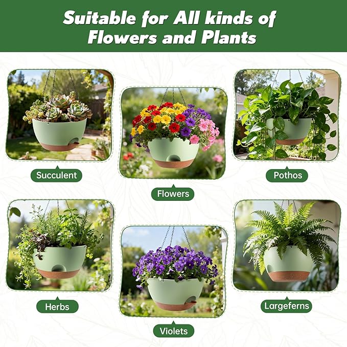 13-inch Oversized Hanging Planter Set of Two,Planters for Indoor and Outdoor Plants.Place Plant pots Across Diverse Settings Including windowsills,Living Room,and Gardens.Green-Brown