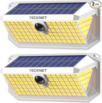 TECKNET 461 LED Solar Powered Outdoor Lights, 270° Angle & 3 Lighting Modes Motion Sensor Light Outdoor, Security Solar Lights Waterproof - 2 Pack, White Color & Warm Light