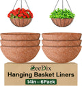 6 Pack 14 Inch Coco Liners for Planters, Hanging Basket Liners | Round Coco Coir Fiber Replacement Liner for Flowers Vegetables Patio Garden Porch Decor,Breathable Drainage,Cuttable DIY