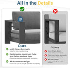 Solaste Aluminum Outdoor Patio Furniture Set, 7 Seats Patio Sectional Sofa with 5" Thick Cushion, Outdoor Patio Set with Coffee Table for Porch, Backyard, Deck, Yard, Grey