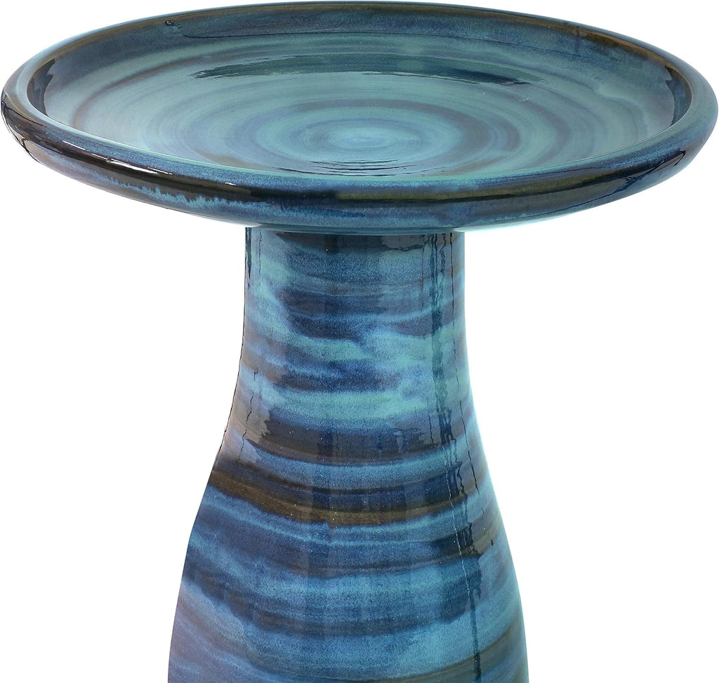 Sunnydaze Ceramic Bird Bath for Outside, Hand-Painted, 21” H, Galaxy Blue | UV & Frost-Resistant, 1 Gal Water Capacity, 2-Piece Assembly, Colorful Outdoor Accent, Outdoor Bird Bath, Ceramic Birdbath