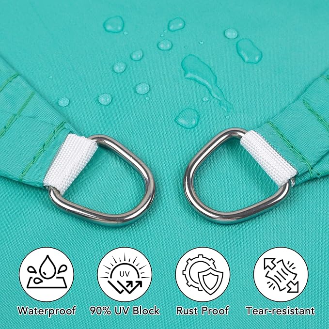 Artpuch Waterproof Sun Shade Sail, 12'x12' Turquoise Rectangular, UV Resistant Rain Canopy, Curved Edges Shade Cloth for Outdoor Patio, Deck, Yard (Customizable)