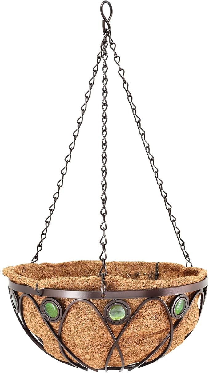 Arcadia Emerald Series Round Hanging Basket Planters, 14-Inch