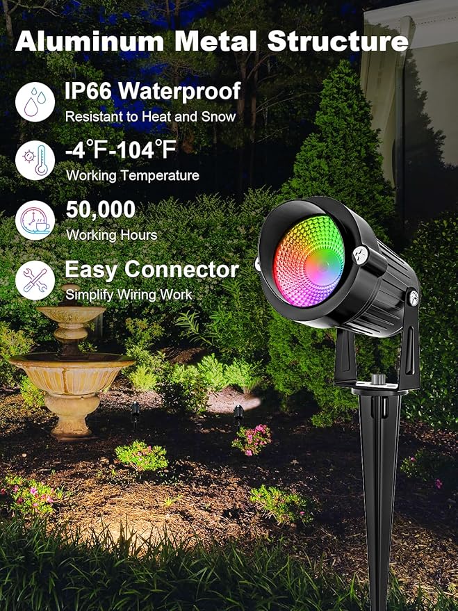 ZUCKEO All-in-One RGB Low Voltage Landscape Lighting Kit, 5W LED Color Changing Landscape Lights with Transformer and 120FT Wire, Outdoor Spotlights for Halloween Christmas Yard Garden Decor, 12Pack