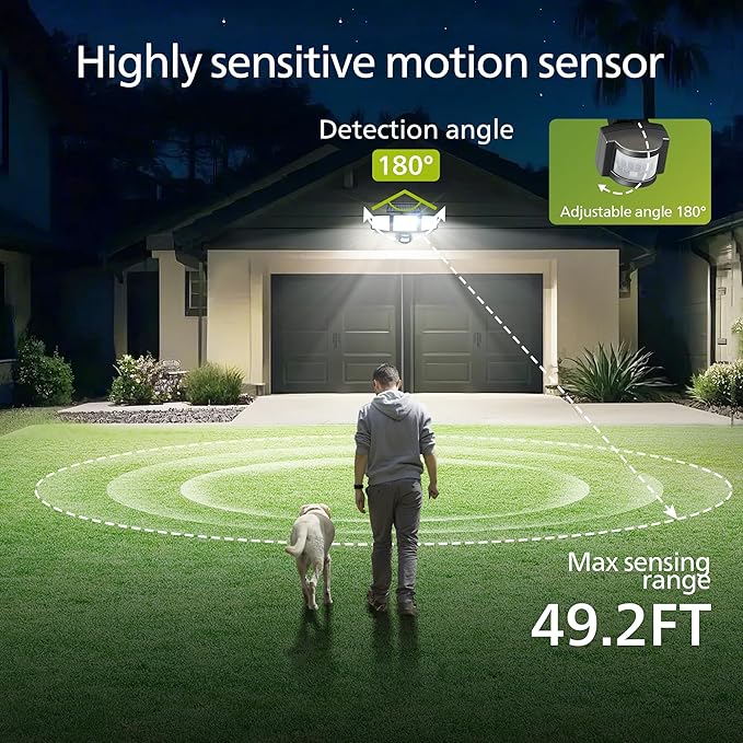 Philips Solar Security Light Outdoor Light 302 LEDs 1200lm，Solar-Powered Waterproof Wall-Mounted Flood Light w/PIR Motion Sensor, 3 Heads, IP65 Waterproof, 3 Modes (1 Pack)