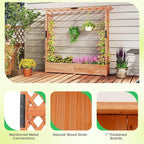 Giantex Set of 2 Raised Garden Bed with Trellis & Hanging Roof, Wood Planter Box with Bottom and Drainage Holes, Freestanding Garden Planter for Flower Vegetable Fruit Herb Climbing Vines, 77"x17"x72"