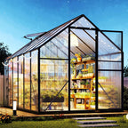 jocisland 6x12x6.3 ft polycarbonate walk-in greenhouse with dual, front angle view