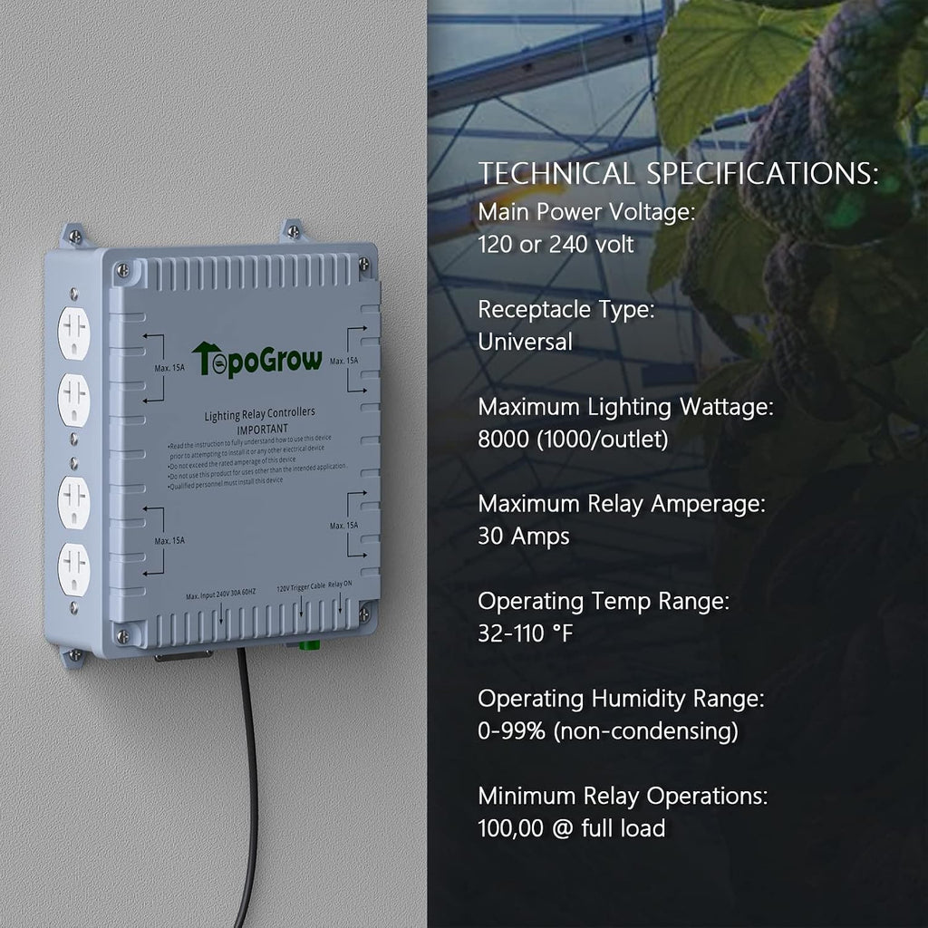 8-Lighting Relay Controller with Trigger Cord 8-Outlet Relay Controller Maximum 8000W for Hydroponics Indoor Double Ended HID Grow Light and Hydroponics System