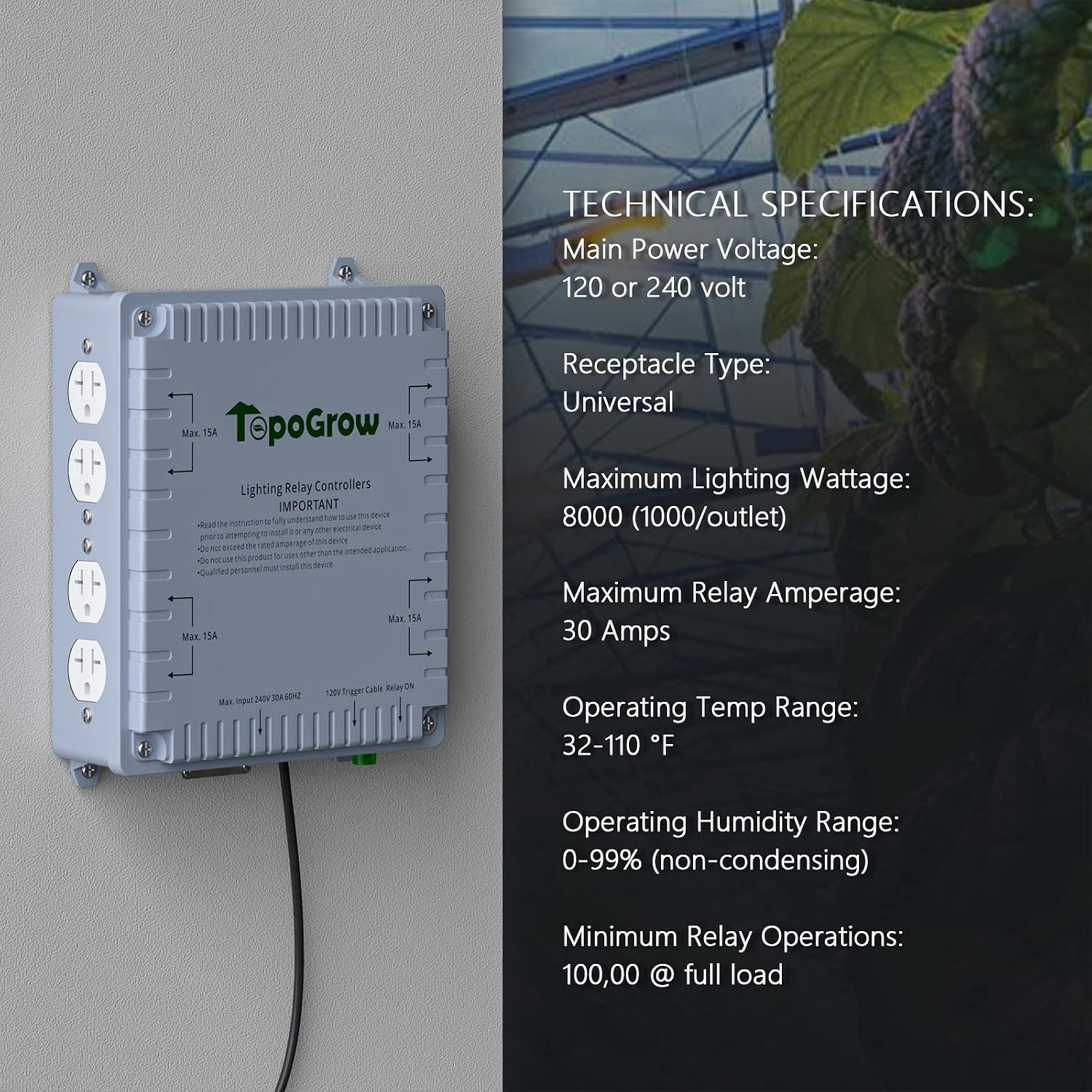8-Lighting Relay Controller with Trigger Cord 8-Outlet Relay Controller Maximum 8000W for Hydroponics Indoor Double Ended HID Grow Light and Hydroponics System