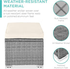Best Choice Products Set of 2 Wicker Ottomans, Multipurpose Outdoor Furniture for Patio, Backyard, Additional Seating, Footrest, Side Table w/Storage, Removable Cushions - Cream/Gray