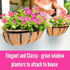 LaLaGreen Wall Planters - 16 Inch, 2 Pack Deck Railing Planter Boxes for Outdoor Plants, Window Flower Box with Coco Liners Metal Horse Troughs Fence Balcony Garden Herb Pot Patio Porch Over Rail