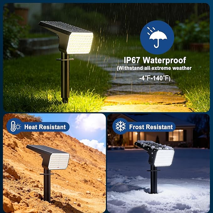 LANSOW Solar Spot Lights Outdoor Waterproof IP67, (2 Pack/90 LED/4 Modes) Solar Landscape Spotlights, 2-in-1 Solar Powered Flood Lights for Yard Garden Pathway Outside Tree, Auto ON/Off(Warm White)