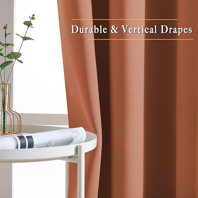 NICETOWN Blackout Curtain for French Door - Indoor Slider Curtain for Patio Door, Extra Wide Drape for Living Room/Bedroom (Burnt Orange, W100 x L84, 1 PC)