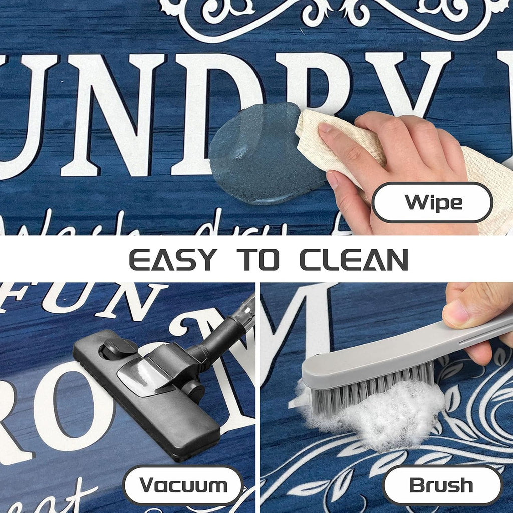 Lansny 20''x48'' Laundry Room Rug Non Slip Waterproof Laundry Mat | Navy Blue;Laundry Room Runner Rug;Farmhouse Laundry rug for Bathroom Washroom Mudroom Floor Decor;4ft Runner Rug Non Skid