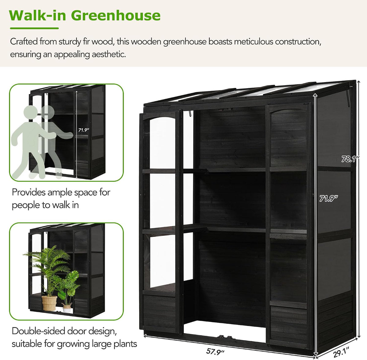 lumisol greenhouse cold frame, 78-inch wooden greenhouse cold, side view