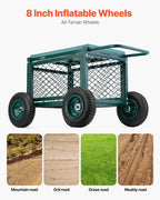 vevor rolling garden cart with seat, metal rolling, close-up detail