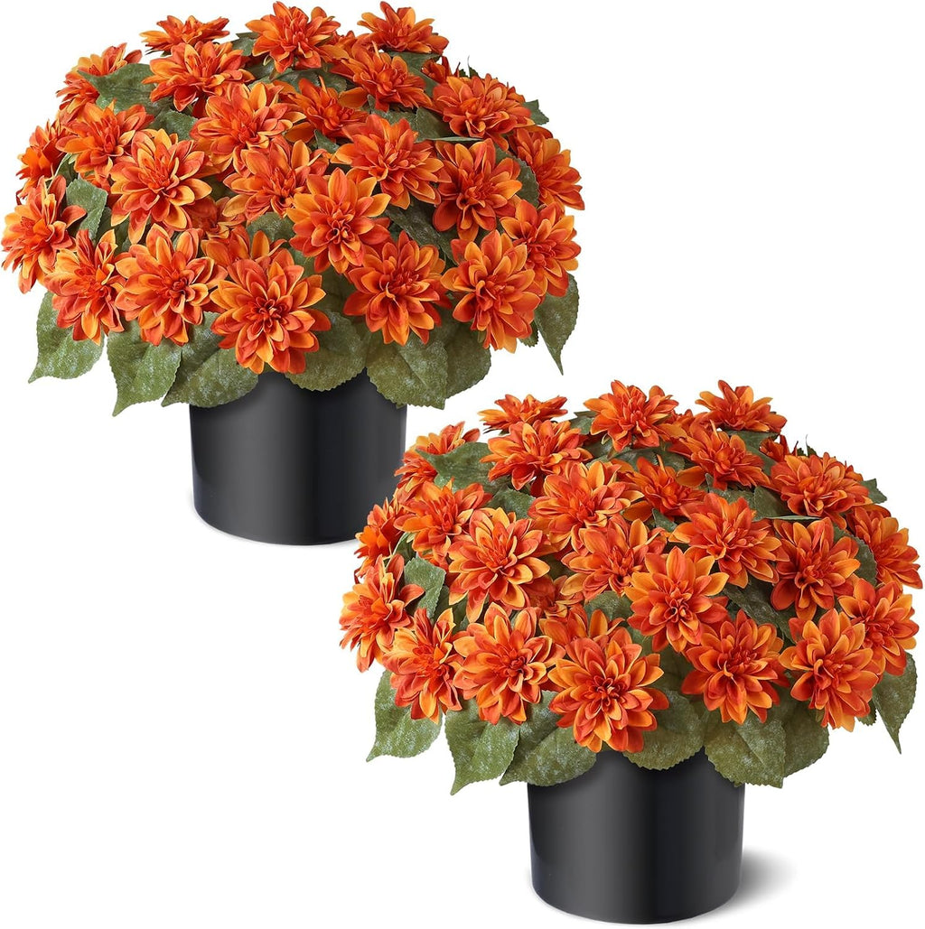 2 set fall artificial dahlia topiary ball trees, main product view