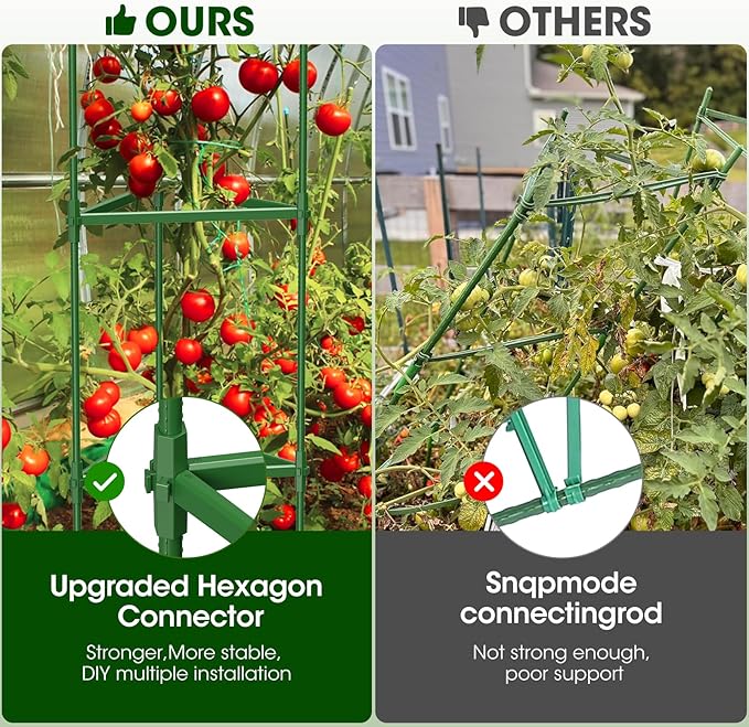 6 Pack Tomato Cages for Garden,Up to 51.2Inch Tomato Cage Trellis-Upgraded Hexagon Connector,Heavy Duty Adjustable Tomato Stake Support for Raised Garden Bed