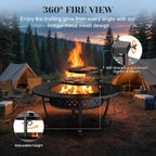 43" fire pit, firepit with adjustable 2 grills, close-up detail