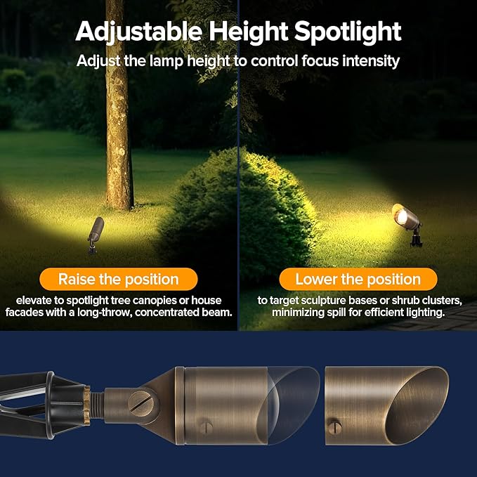 LUTEC Solid Brass Low Voltage Landscape Lighting, 12V Heavy Duty Waterproof Landscape Spotlights, Adjustable Bronze Uplights Outdoor Fixtures for Garden Yard Pathway Tree Without Bulb, 4 Pack