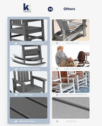 KINGYES HDPE Patio Rocking Chair Set of 4, Outdoor Rocking Chairs Porch Rocker for Adults, Grey
