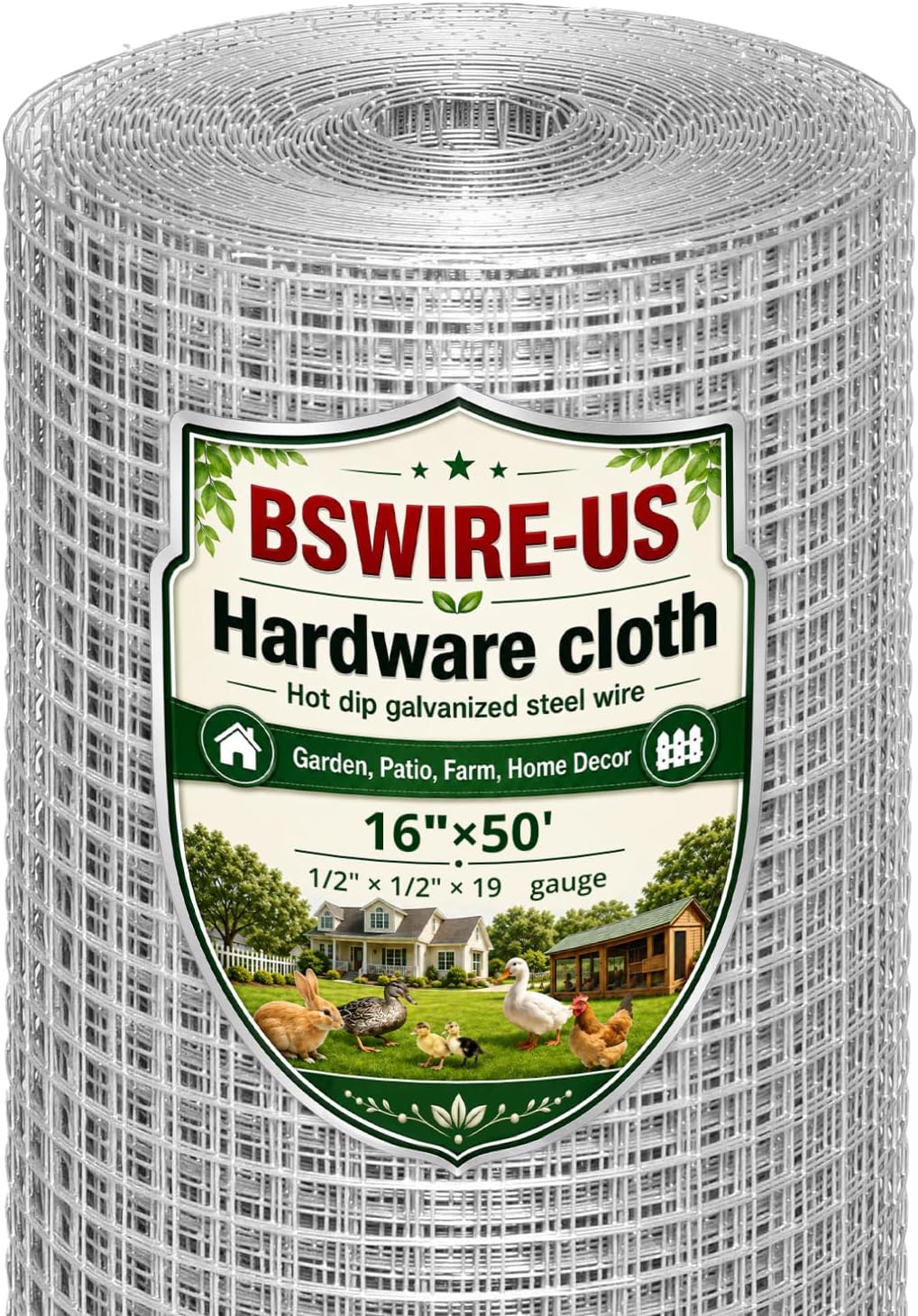 Hardware Cloth 1/2In 16inx50ft 19 GA Chicken Wire Fencing Roll | Double-Layer Hot-dip galvanized, welded wire mesh. For poultry netting, garden fencing, tree guards, animal enclosures.