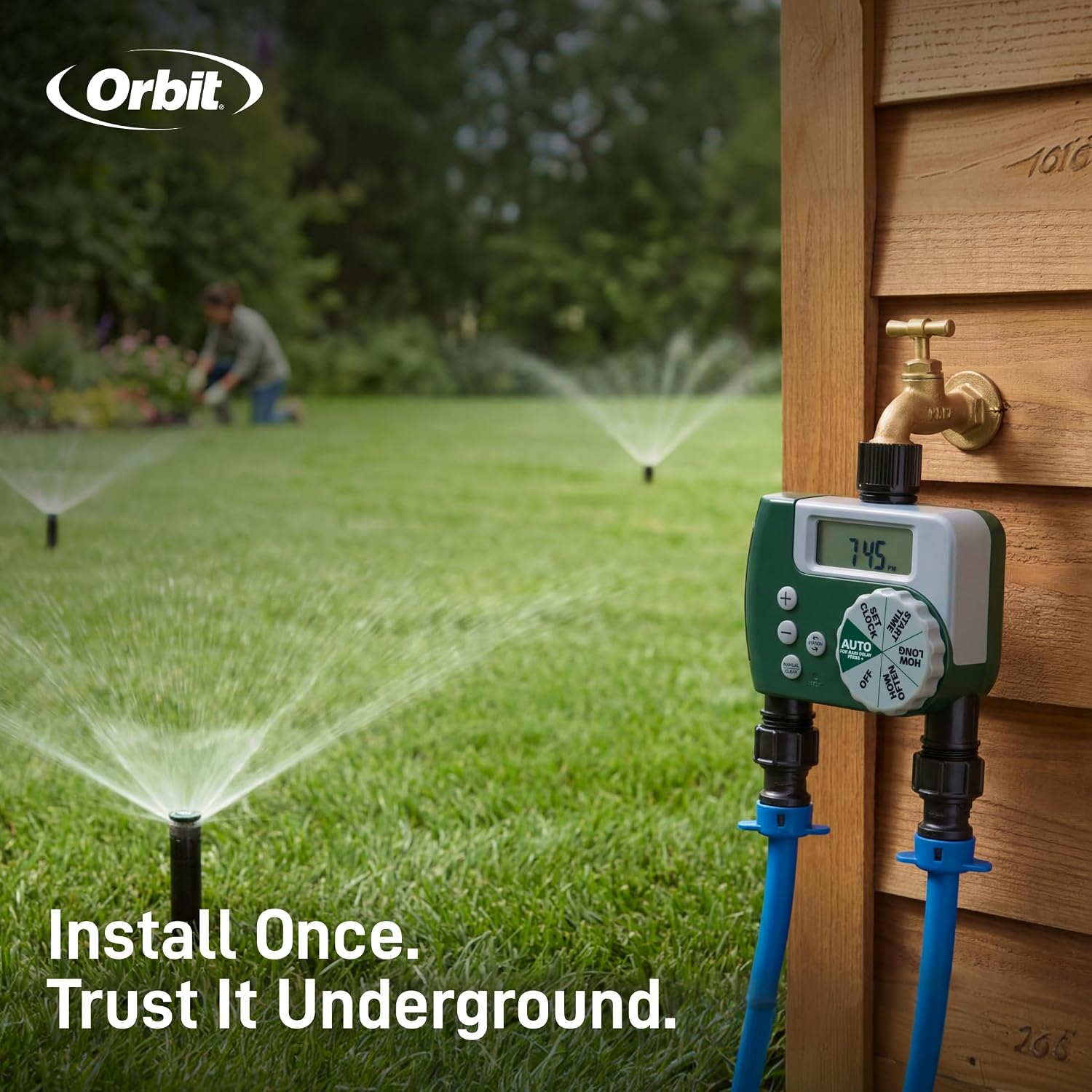 Orbit 2-Zone All-in-One Automatic Watering System - Automatic Sprinkler System for Yard Irrigation Setup - DIY Lawn Kit - Double Outlet Hose Timer - Easy Push-Fit Technology - Large Coverage - 50021