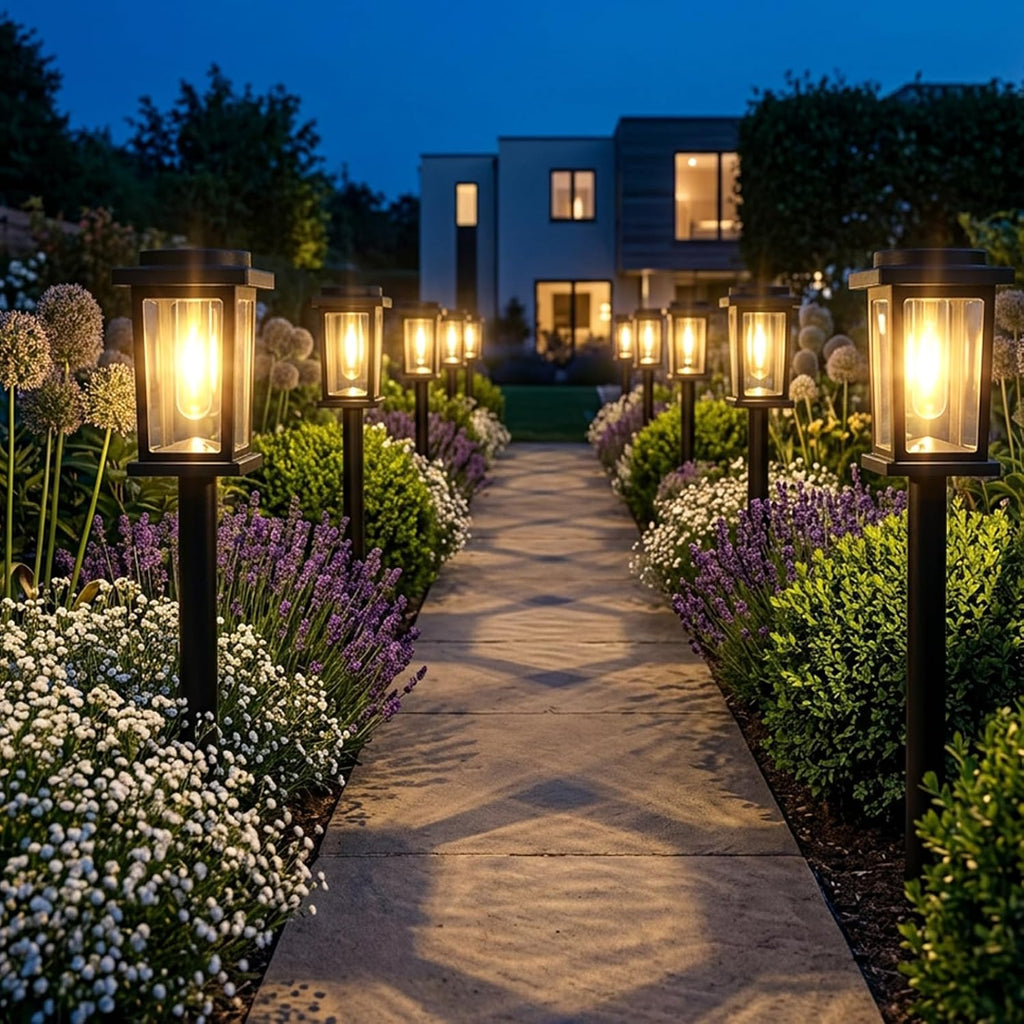 Melunar Solar Pathway Lights Outdoor, 8 Pack Solar Powered Garden Lights Waterproof, Auto On/Off Outdoor Landscape Lights for Patio, Walkway, Driveway, Lawn, Pool Decor. (Warm White)