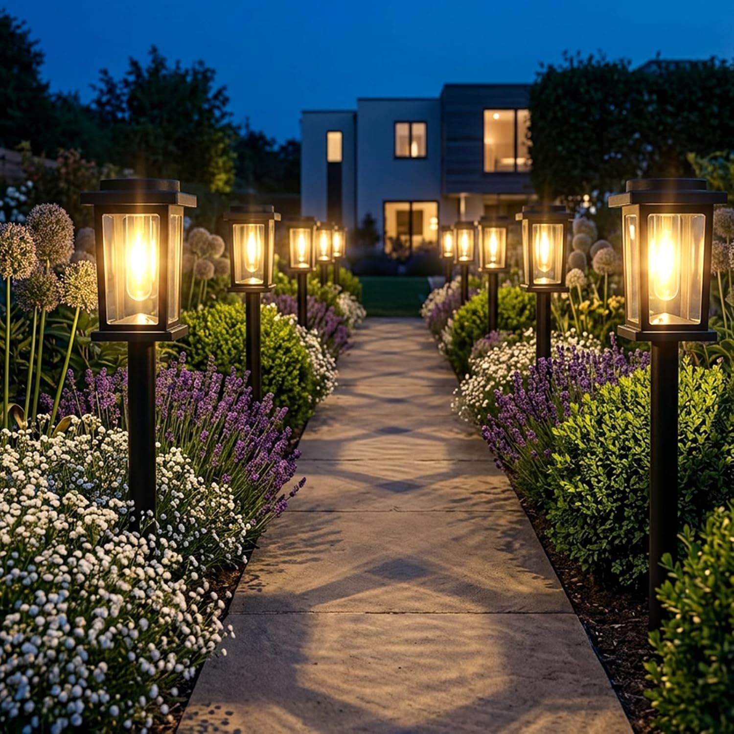 Melunar Solar Pathway Lights Outdoor, 8 Pack Solar Powered Garden Lights Waterproof, Auto On/Off Outdoor Landscape Lights for Patio, Walkway, Driveway, Lawn, Pool Decor. (Warm White)
