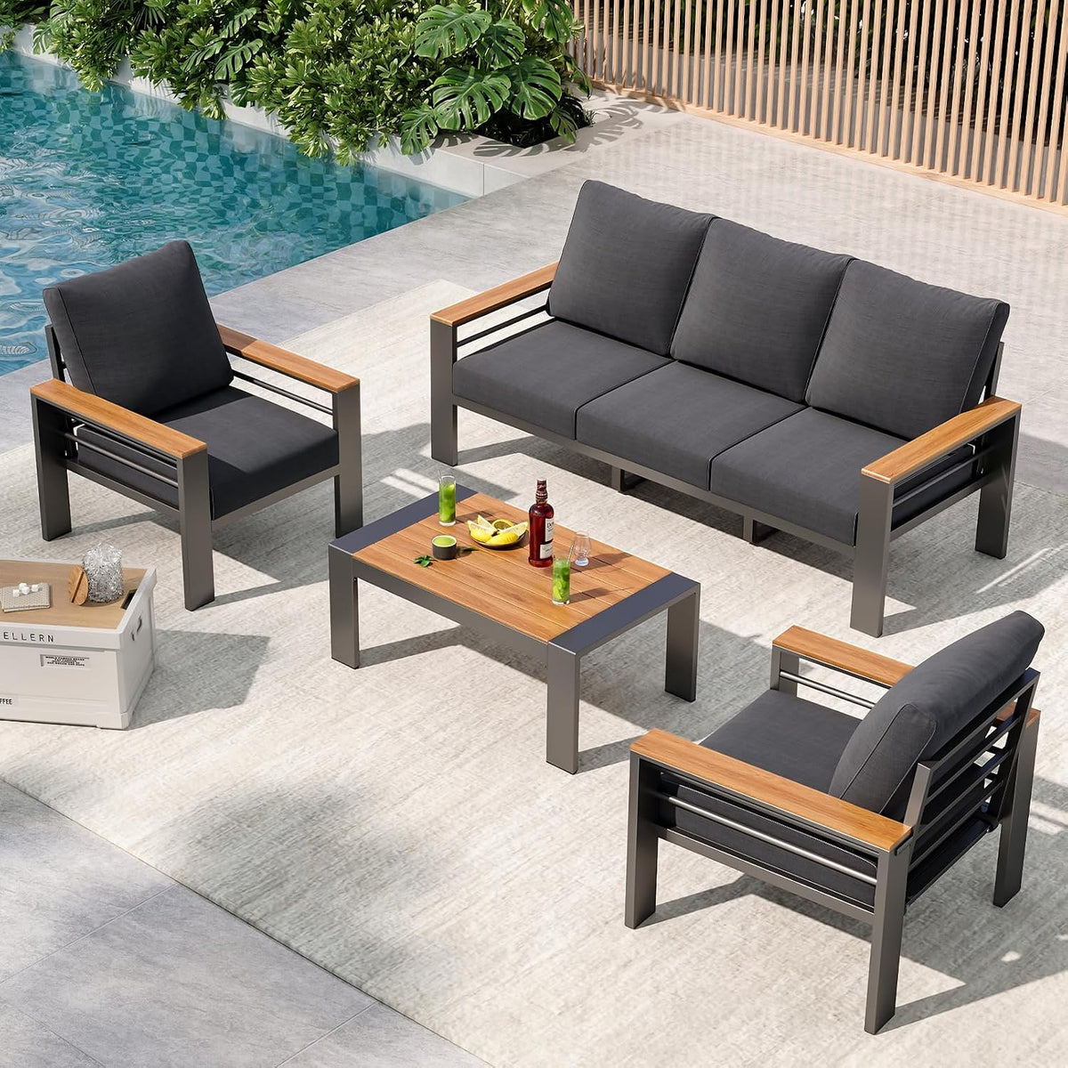 aoxun patio furniture set, aluminum outdoor furniture with shown in use