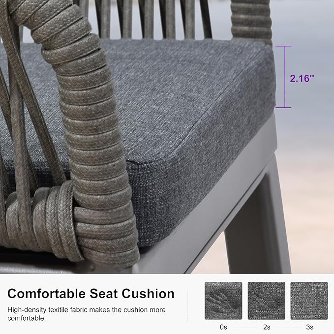 PURPLE LEAF Outdoor 24" Counter Height Bar Stools Chair Set of 2, All Weather Rattan and Aluminum Patio Bar Stool with Cushion for Indoor and Outdoor, Kitchen Island, Smoke Grey
