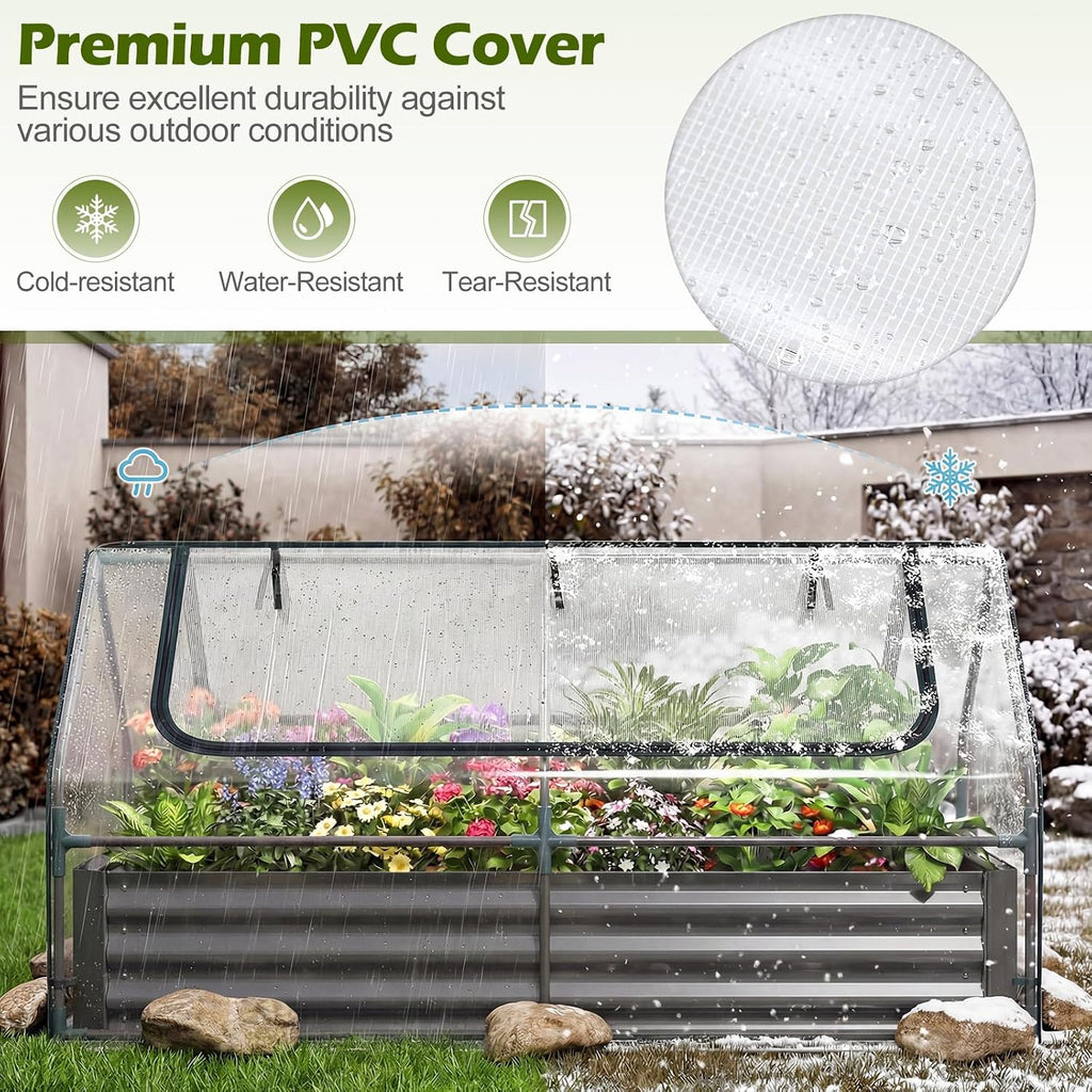 giantex 3-in-1 metal raised garden bed with greenhouse shown in use
