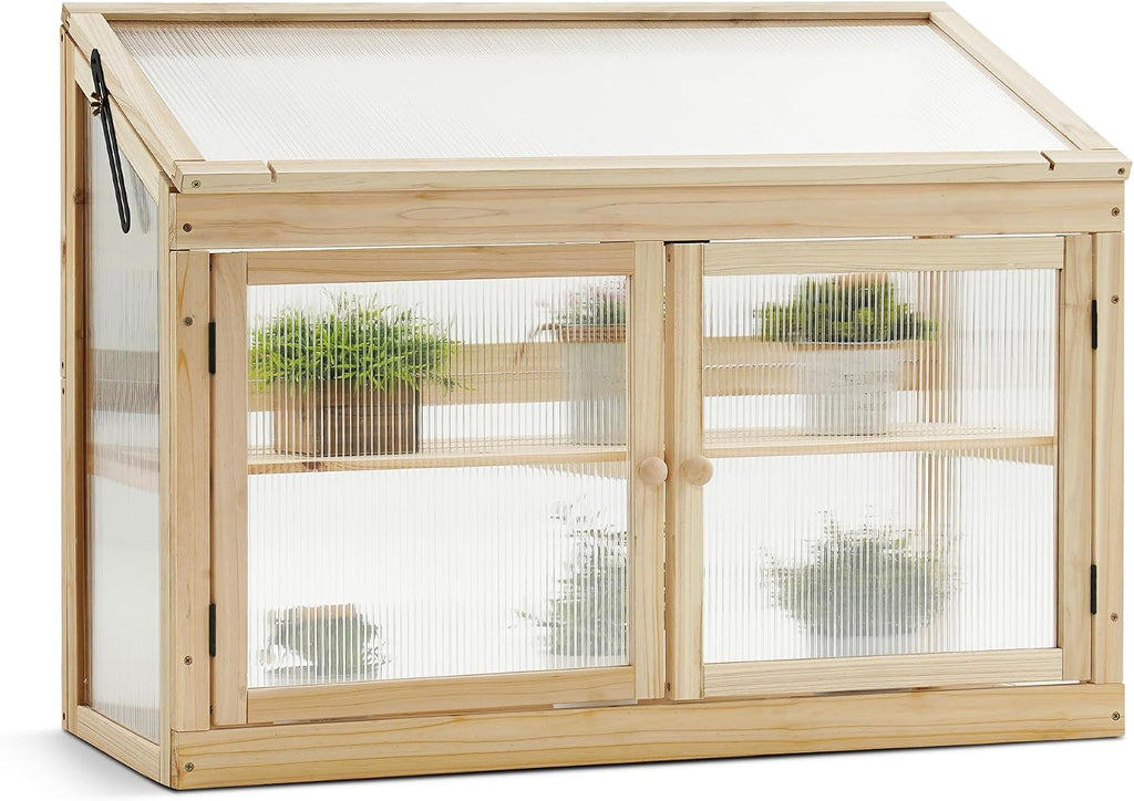 mcombo wooden cold frame garden greenhouse flower planter, main product view