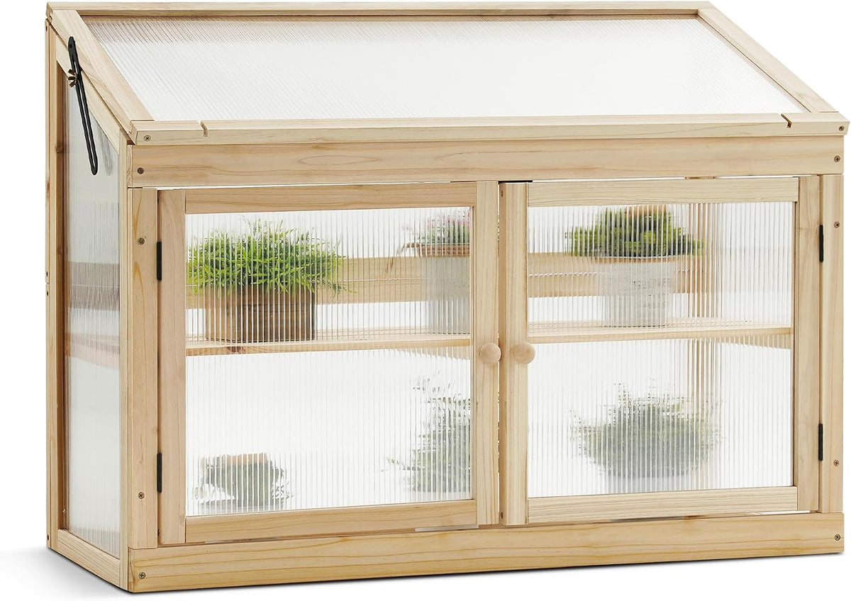 mcombo wooden cold frame garden greenhouse flower planter, main product view