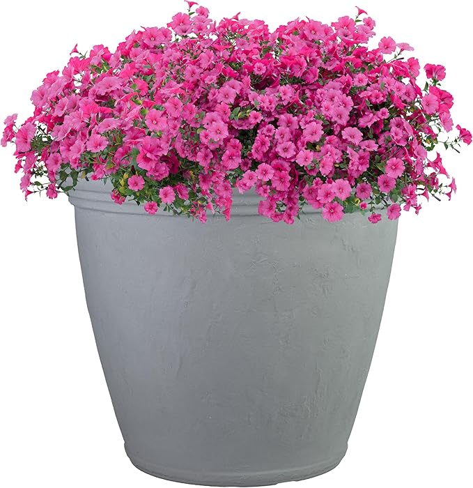 Sunnydaze 24-Inch Anjelica Large Plastic Pot for Plants - Outdoor Double-Walled Large Plastic Planter with Drillable Drainage Holes - Light Gray