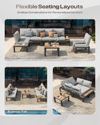 Aluminum Outdoor Patio Sofa Set, 2 Seats Modular Sectional Single Seat Sofa Chairs with Removable Cushions, All-Weather Outdoor Conversation Sets for Garden & Yard, Gray